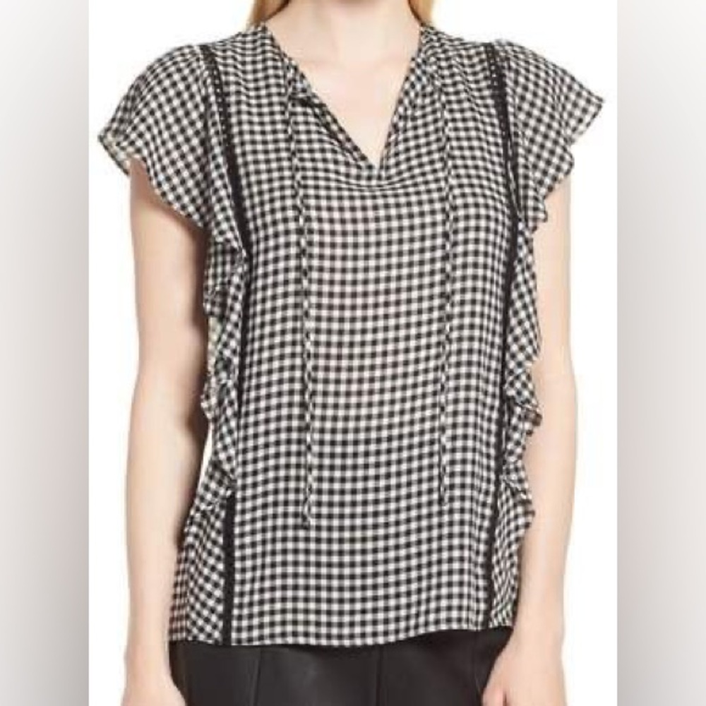 Nordstrom Signature Black and White Gingham Women's Top Size XS
